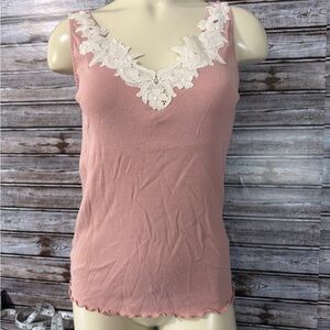 Pink Lace Trim Tank Top by Loft Size small